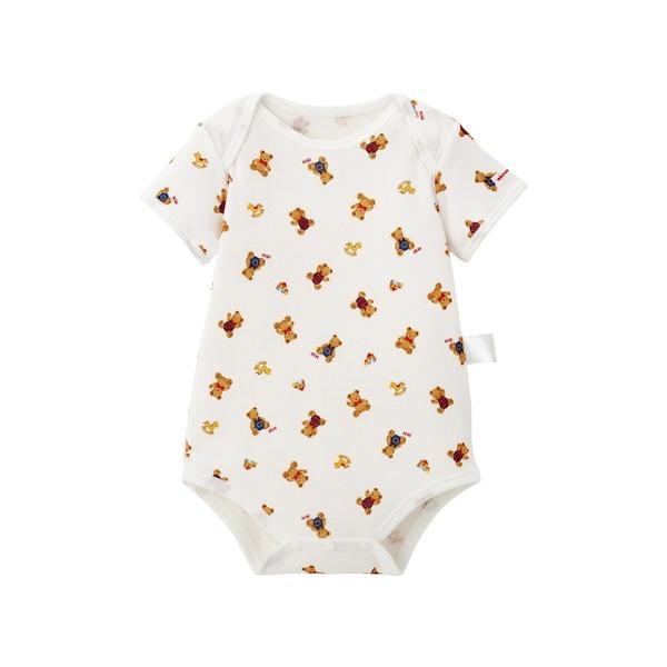 ベビー肌着 ピュアベール　ミキハウスベア・ロゴ　半袖フライスボディシャツ