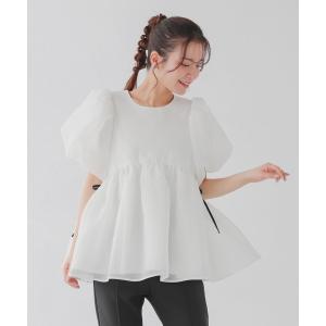 クリンクルシアーオーガンジーペプラムトップス レディース
