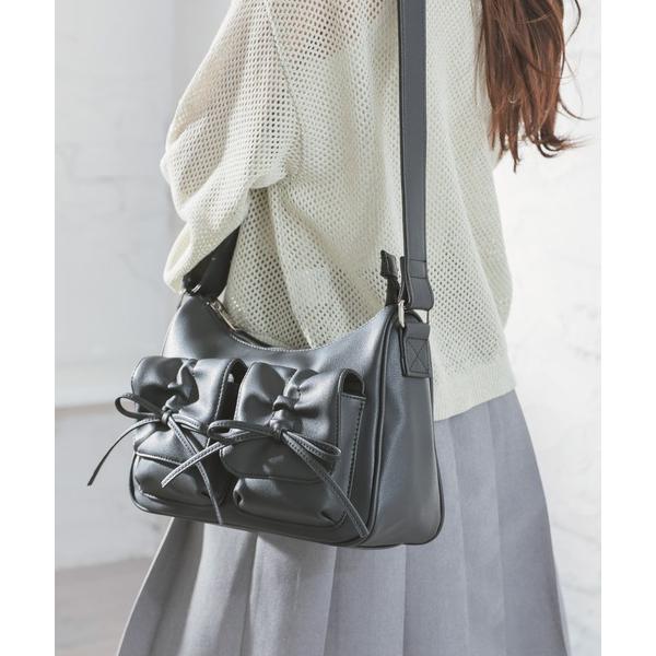 ショルダーバッグ バッグ リボン付ポケットバッグ レディース