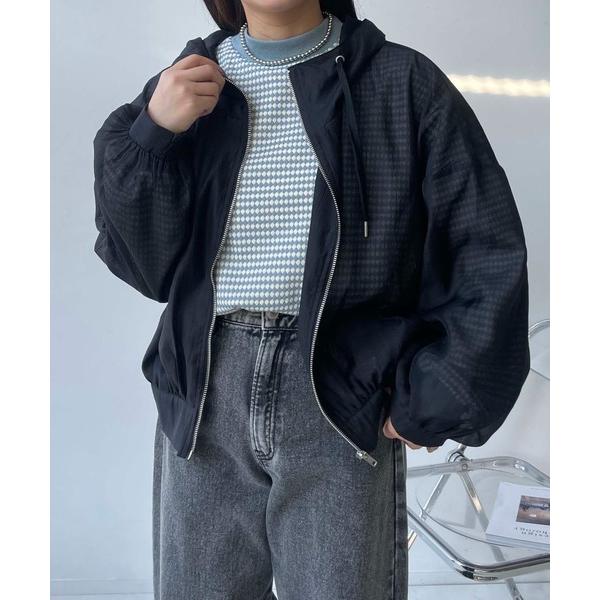 ブルゾン アウター ●フード付きボリュームシアーブルゾン レディース