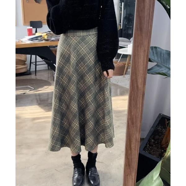 スカート チェック柄楽ちんゴムスタイルAラインフレアスカート