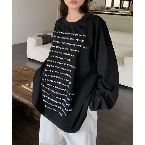 tシャツ 英字プリントオーバーサイズロングTシャツ レディース