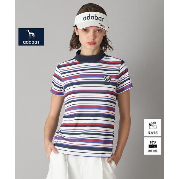 tシャツ 「新レーベル ADABAT NAVY」吸水速乾/接触冷感 マルチボーダーモックネックT レ...