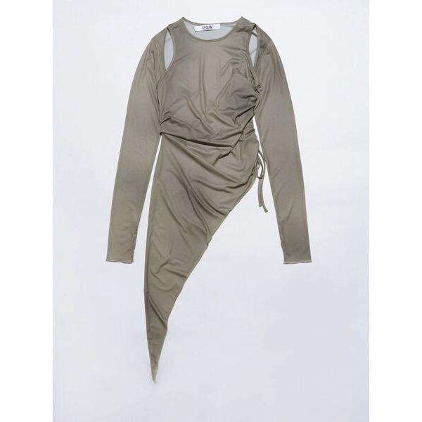tシャツ 「VEQUM」ASYMMETRY SHEER LONG TOP レディース