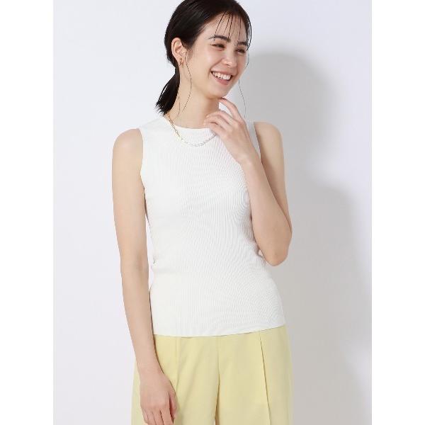 アンサンブル クルーネックリブニット ノースリーブ ウォッシャブル ストレッチレーヨン 無地