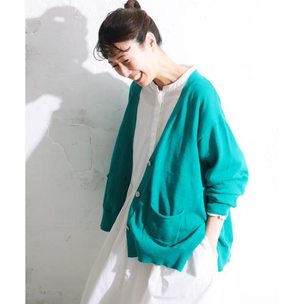 カーディガン ブルーグリーンのカーディガン レディース
