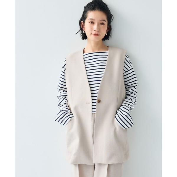 ベスト ジレ 「シワになりにくい」サマナチュラ リネンライクノーカラーVネックジレ「CF/クロスファ...