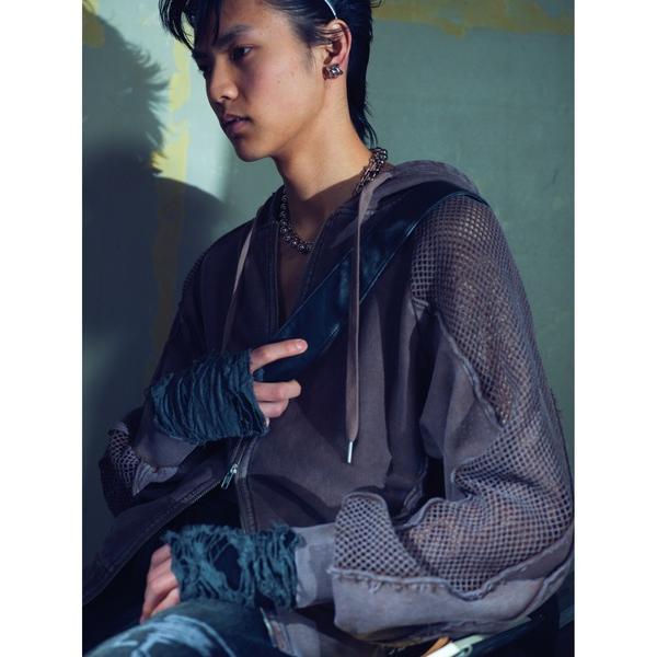 パーカー 「UNDERGROUND MODE」メッシュキリカエZIPパーカー(HARE) メンズ