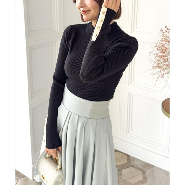 ニット セーター 「再入荷」袖配色ボタンリブニットトップス「綺麗目 オフィスカジュアル」 レディース