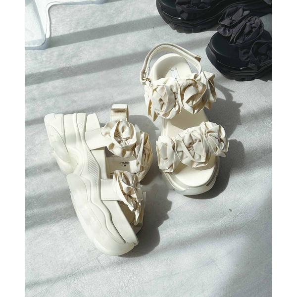 サンダル 「クッション入り・柔らかい」フラワー厚底スポーツサンダル レディース