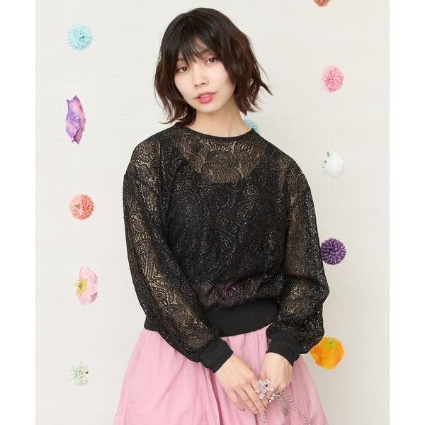 ブラウス シャツ 「JETSET SOLO PLUS」ペイズリーラメレース裾リブブラウス レディース