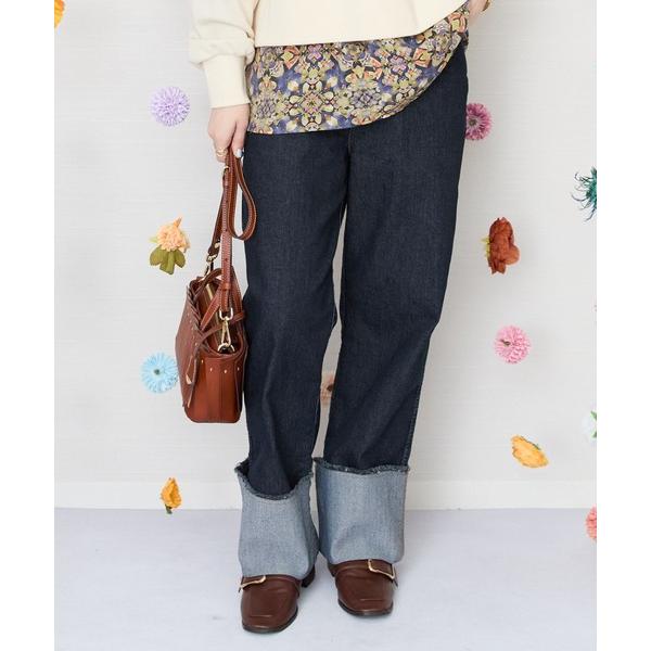 ジーンズ デニム デニムパンツ 「FONT LAB」ロールアップワイドデニム レディース