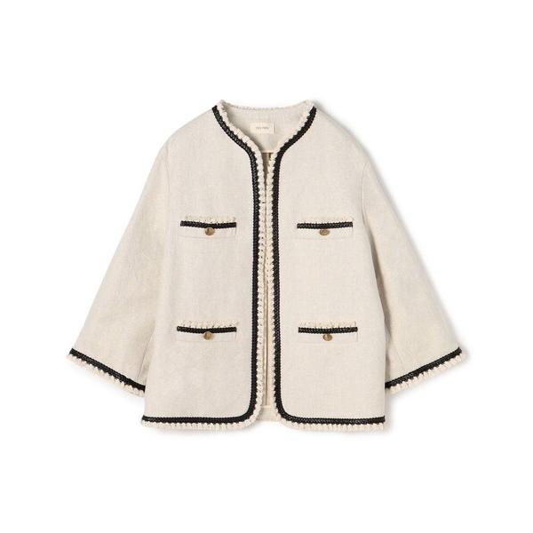 ジャケット ノーカラージャケット コットンリネンハイカウントクロス ミディジャケット レディース