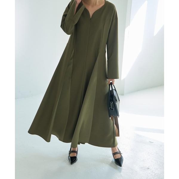 ワンピース 「LUXE」フロントファスナー微配色ワンピース