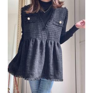 「M y u」 ベスト MEDIUM ブラック レディース