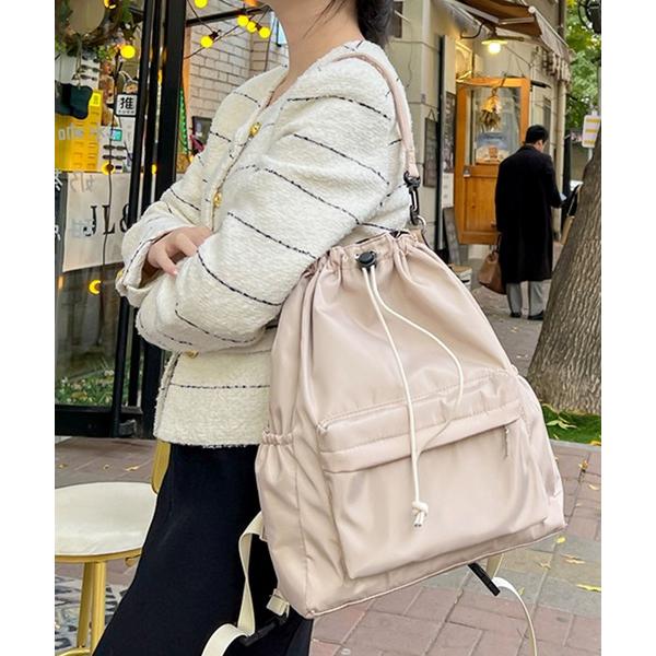 デイバック リュック 「超軽量・2WAY」ドローコードナイロンリュック ナップザック/ショルダーバッ...