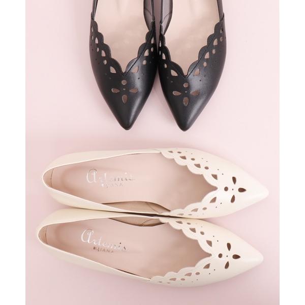 パンプス スカラップデザイン　カットワークフラットパンプス