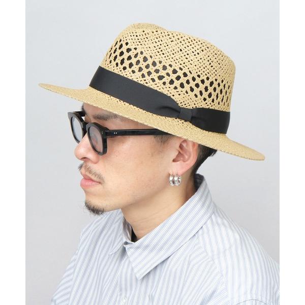 帽子 ハット 透かし編み ロングブリム ペーパー 中折れハット メンズ レディース