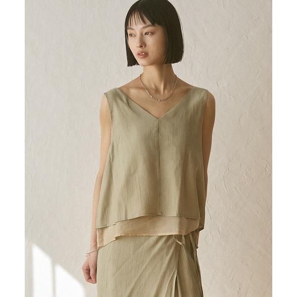 タンクトップ ノースリーブ ワッシャーサテン オーバータンクトップ レディース