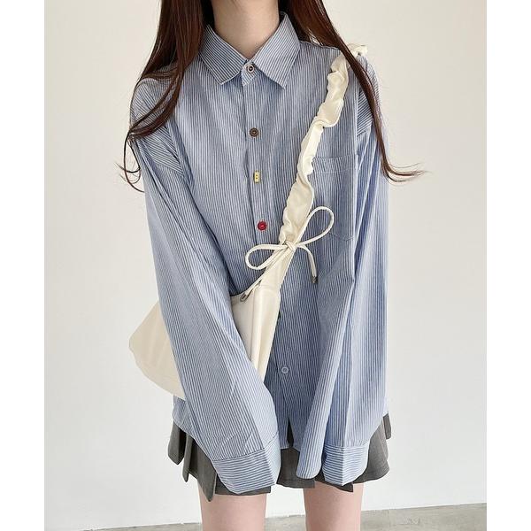 ブラウス シャツ カラフルボタンストライプシャツ レディース