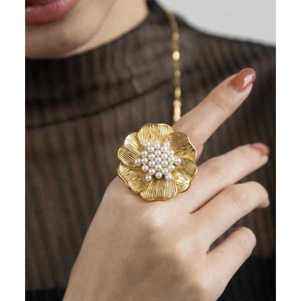 指輪 リング 金属アレルギー対応 フラワーパールインパクトリング レディース