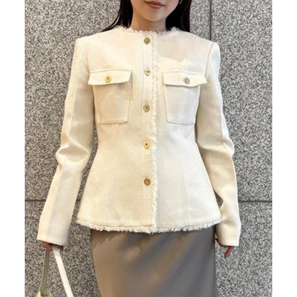 ジャケット ノーカラージャケット ツイードノーカラーフォルムジャケット レディース