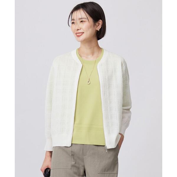 カーディガン 「洗える」SHEER JACQUARD ニット ブルゾン レディース