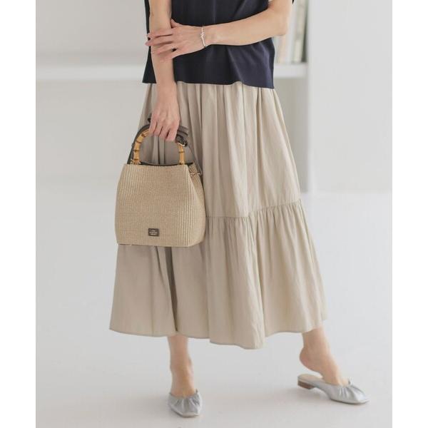 スカート 「洗える」シャンブレーツイル ティアード スカート