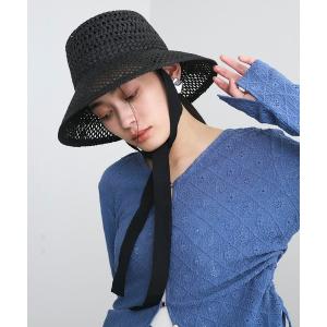 帽子 ハット リボンつき雑材ハット レディース