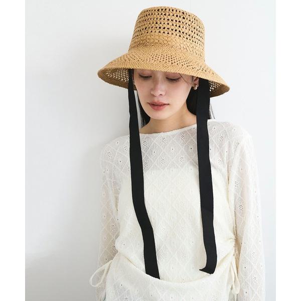 帽子 ハット リボンつき雑材ハット レディース