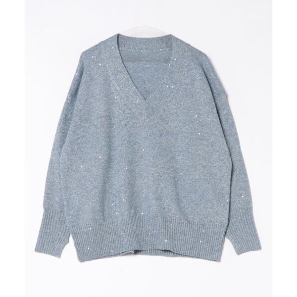 「INED CLARO」 Vネックニット フリー ブルー レディース