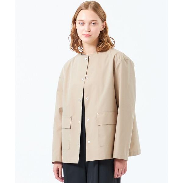 ジャケット ノーカラージャケット レインウェザークロスノーカラーミドルジャケット レディース