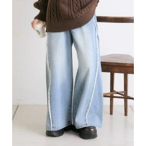 ジーンズ デニム デニムパンツ フリンジバギーデニムパンツ レディース