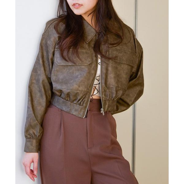 ブルゾン アウター 「ショート丈×フェイクレザー」レディース ブルゾン ジャケット 羽織り 体型カバ...