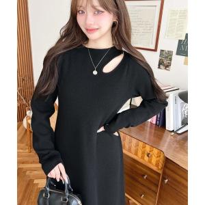 tシャツ アシメカットアウトスウェットライクウォッシャブルニットワンピース(自宅で洗えるウォッシャブル素材) レディース