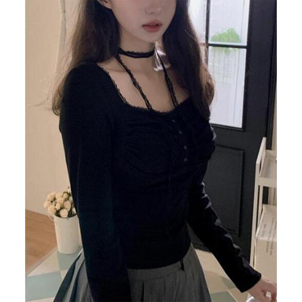 tシャツ レースタイシャーリングボタントップス レディース