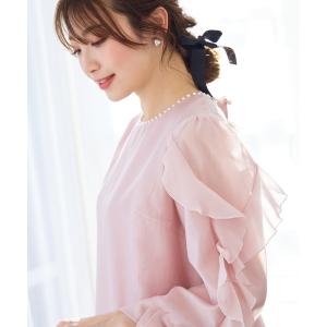 ブラウス シャツ フリルリボン袖ブラウス レディース