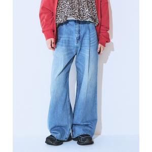 カラータックデニムワイドパンツ