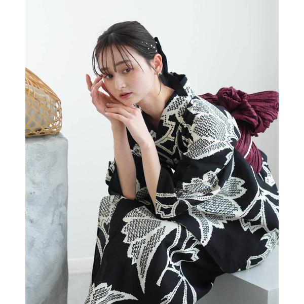 浴衣 手染め注染浴衣3点セット utatane×注染工房 赤坂紬 黒地に横見桜 レディース
