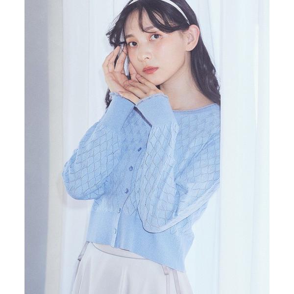 カーディガン シアースカラップ透かし編みカーディガン レディース