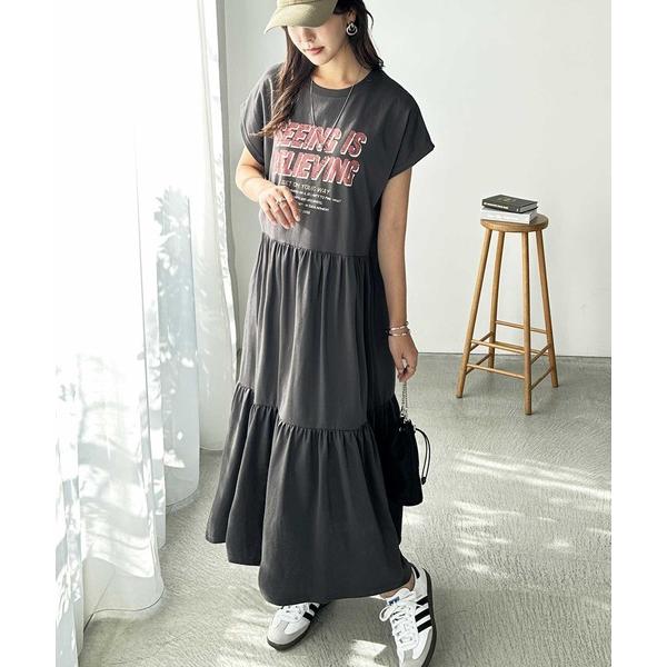 ワンピース 「FIRSTMOODコラボ」ピグメント風ティアードプリントＴシャツワンピース