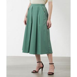 スカート シャンブレー　タックフレアスカート