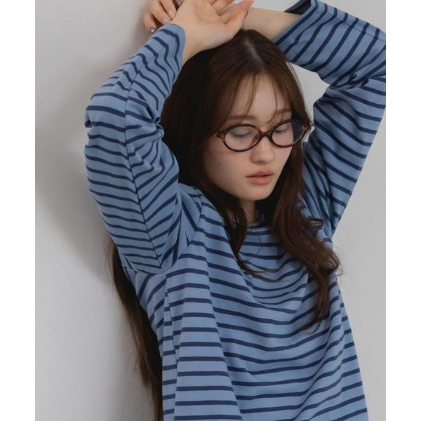 tシャツ ベーシックボーダー長袖カットソー/韓国 オーバーサイズ シンプル カジュアル  フェミニン...