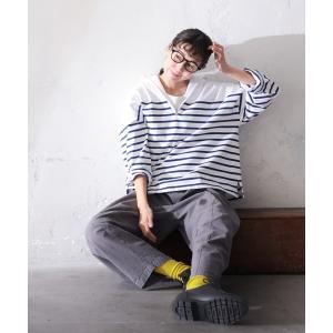 tシャツ おてんばblueセーラー襟のボーダーカットソー レディース