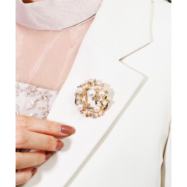 ブローチ 「Cupid Heart」結婚式用！華やかで上品なサークル型パールブローチ レディース
