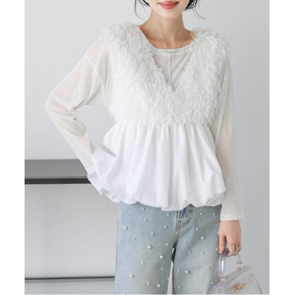 ベスト ジレ フェザーフリンジペプラムベスト レディース