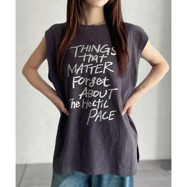 tシャツ 「Good Riddance」ラフ デザイン ロゴ ノースリーブ カットソー レディース