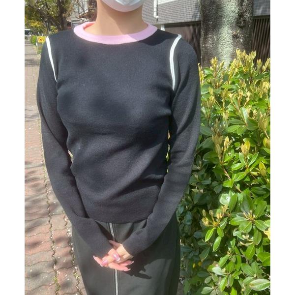 ニット セーター 「M2SUQARED/エムツースクエア」配色ラインニットトップス レディース