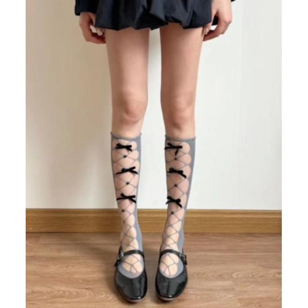 靴下 メッシュリボンハイソックス レディース