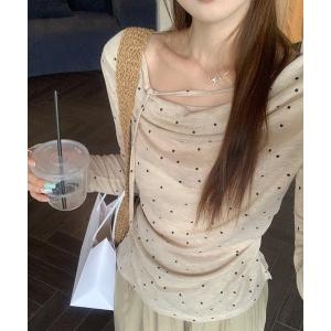 tシャツ HALEY PESCA/チョーカーリボン　ボートネック　ドット柄トップス レディース